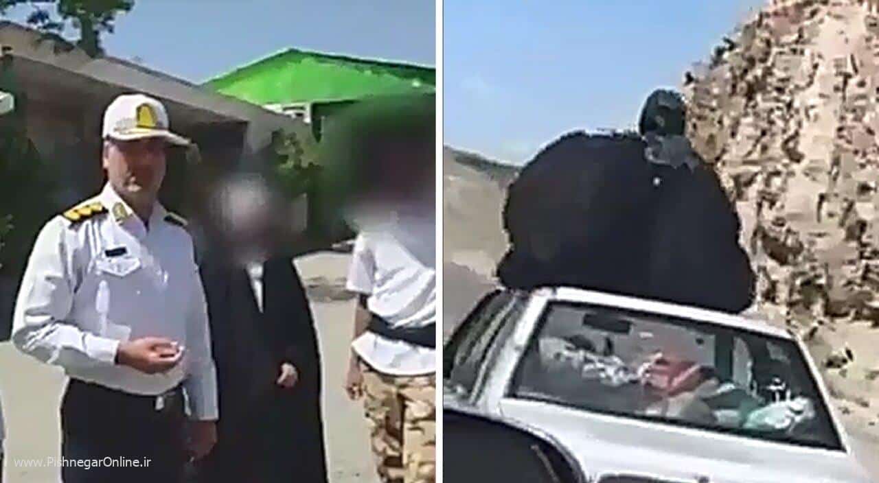 دستگیری راننده و زنی که روی سقف پراید در حال حرکت نشسته بود/ عکس